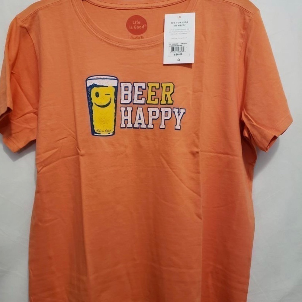 Life Is Good Orange “Beer Happy” Top T-shirt Large Bonus Jewelry included ‼️‼️) - Picture 3 of 8